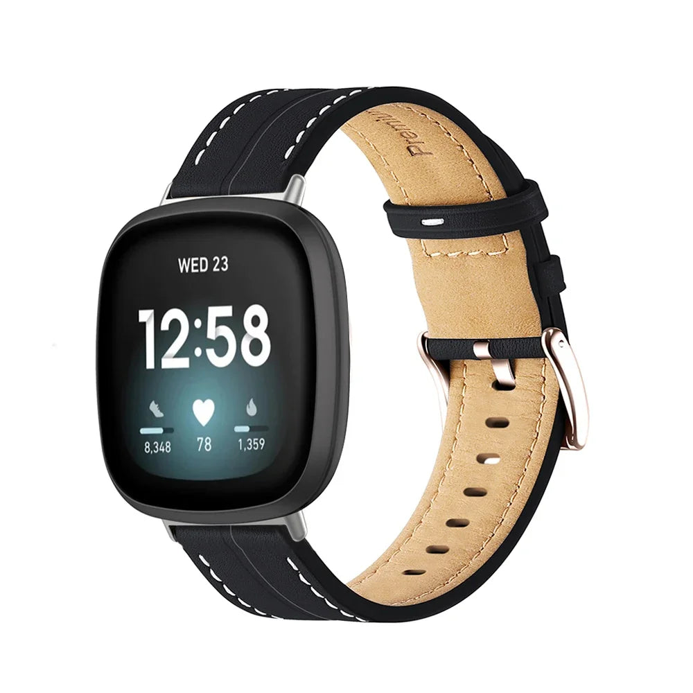 Δερμάτινο λουράκι για ρολόι Fitbit Versa 3, Versa 4, Sense 1 και Sense 2 μαύρο