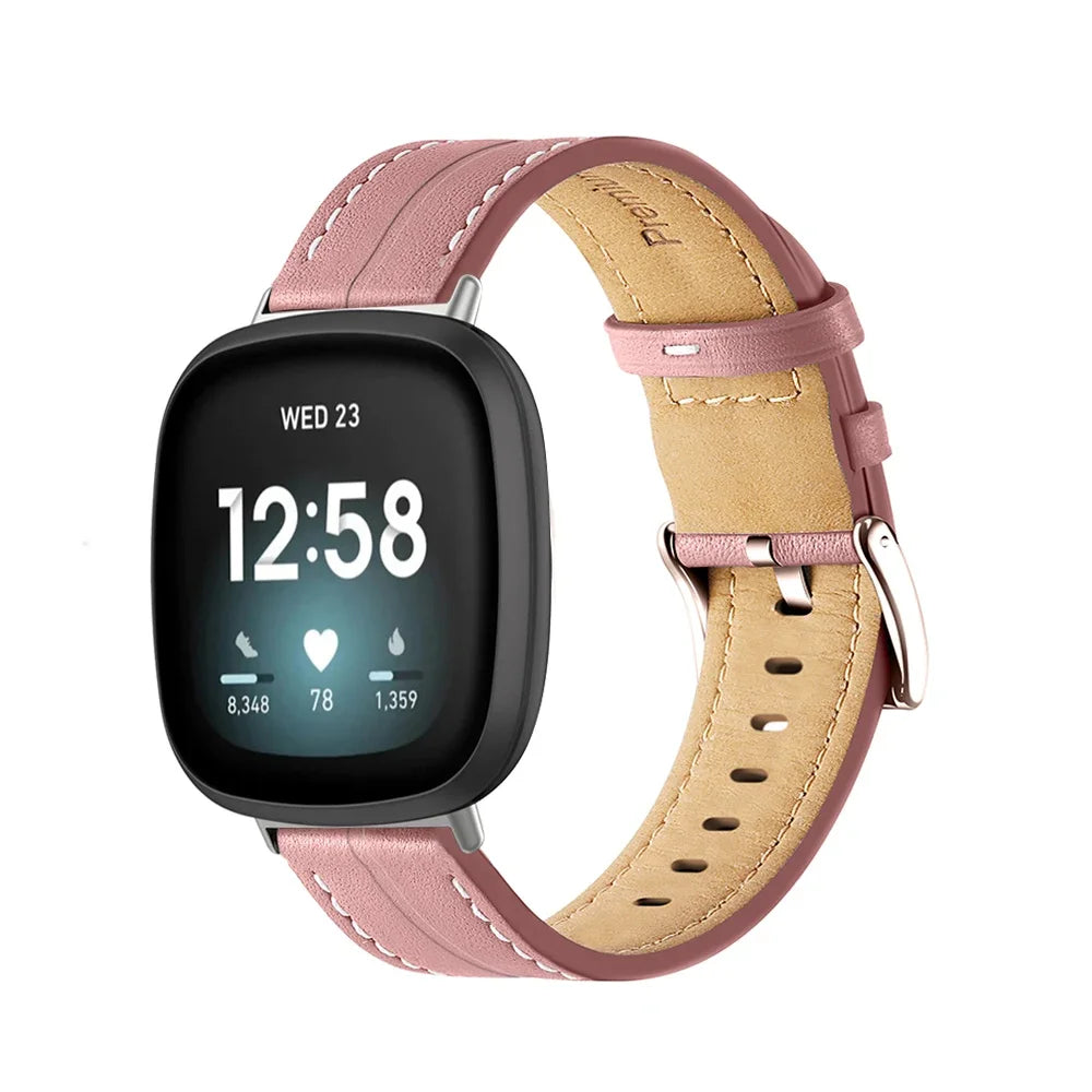 Δερμάτινο λουράκι για ρολόι Fitbit Versa 3, Versa 4, Sense 1 και Sense 2 ροζ