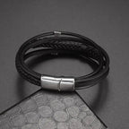 Πλεκτό Δερμάτινο Βραχιόλι Αιγυπτιακός Σταυρός Ανκ ασημί