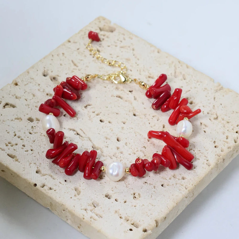 Bracelet en Pierre Corail et Perles