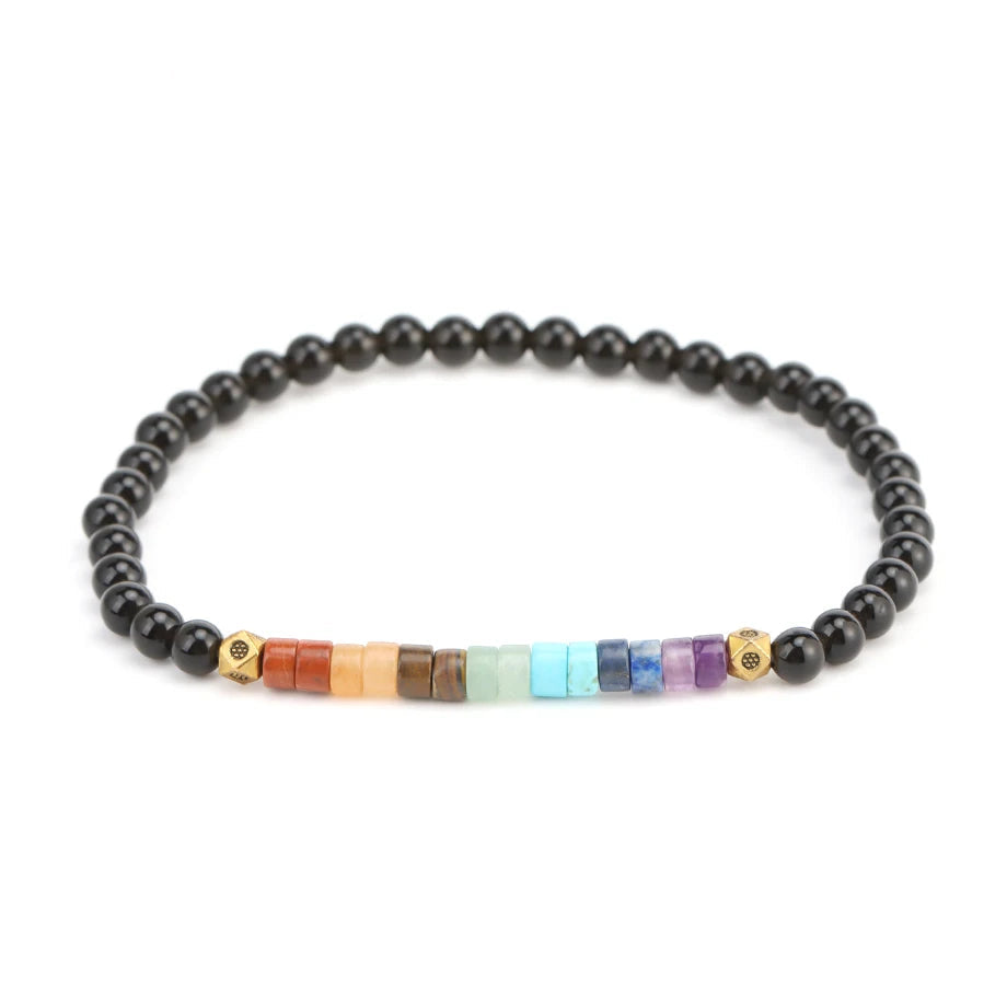 Βραχιόλι από Φυσικές Πέτρες 7 Τσάκρα Μαύρη Οψιδιανή