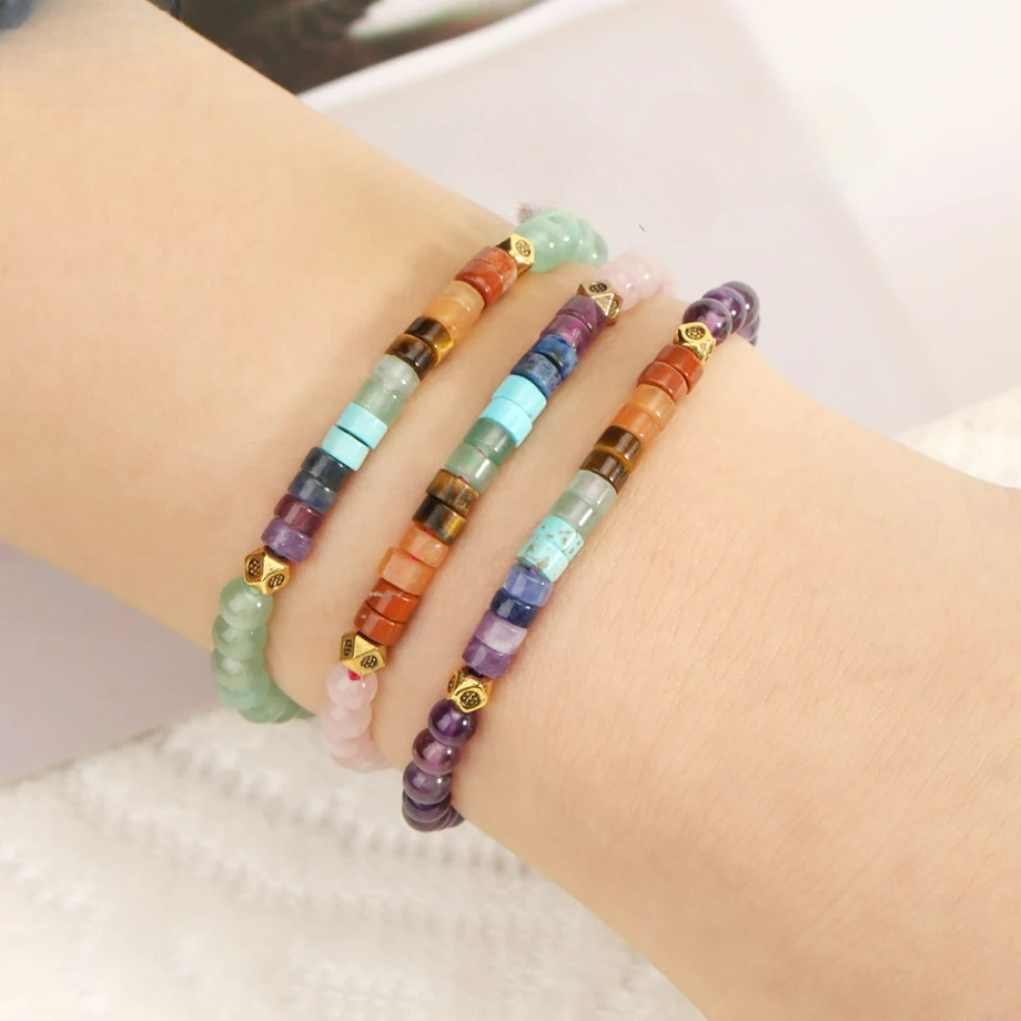 Βραχιόλι από Φυσικές Πέτρες 7 Τσάκρα Ροζ Χαλαζίας