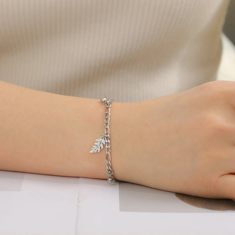 Βραχιόλι με φύλλο φοίνικα και ζιρκόν στυλ A σε ασήμι