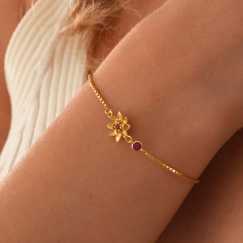 Bracelet Fleur avec Zircon Pierre de Naissance