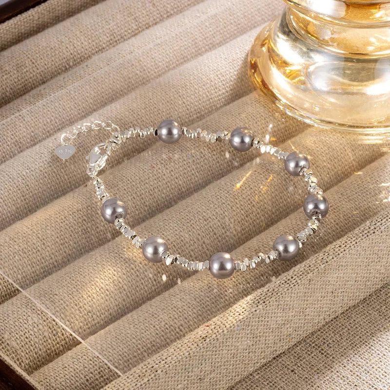 Bracelet Gourmette avec Perles Grises