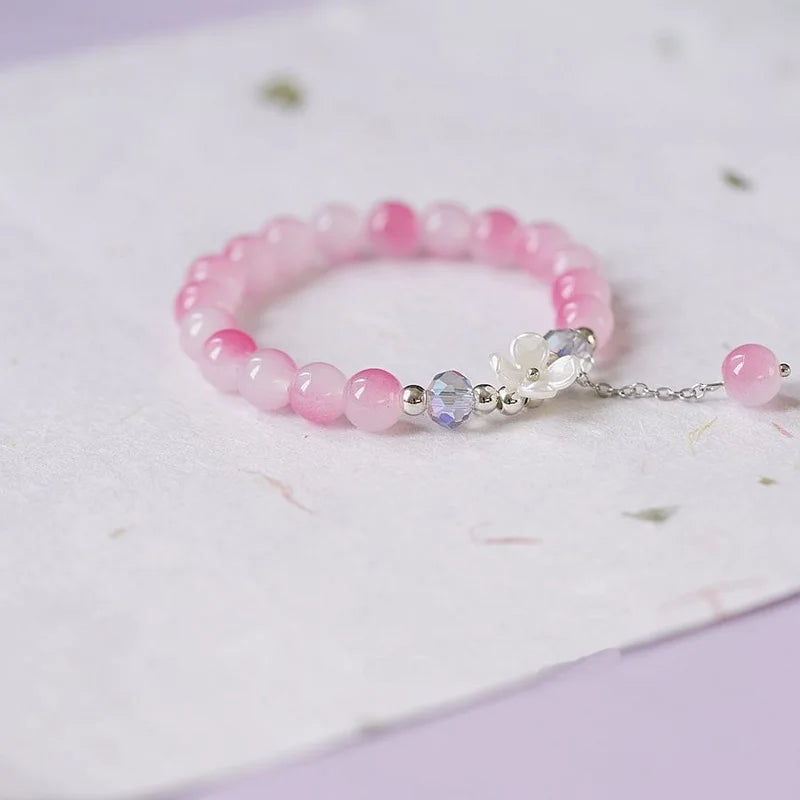 Bracelet Gourmette Fleur en Crystal rose