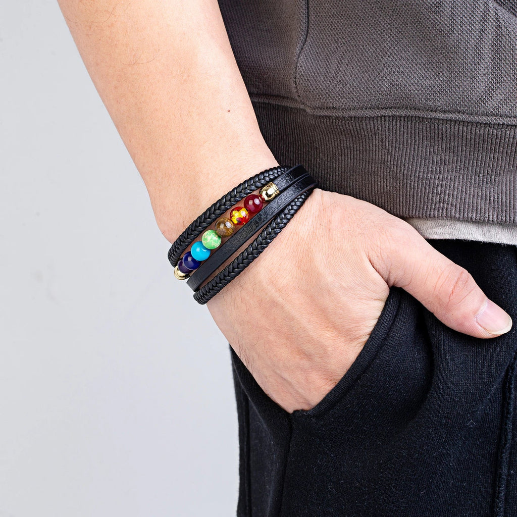 Ανδρικό Βραχιόλι από Δέρμα 7 Τσάκρα