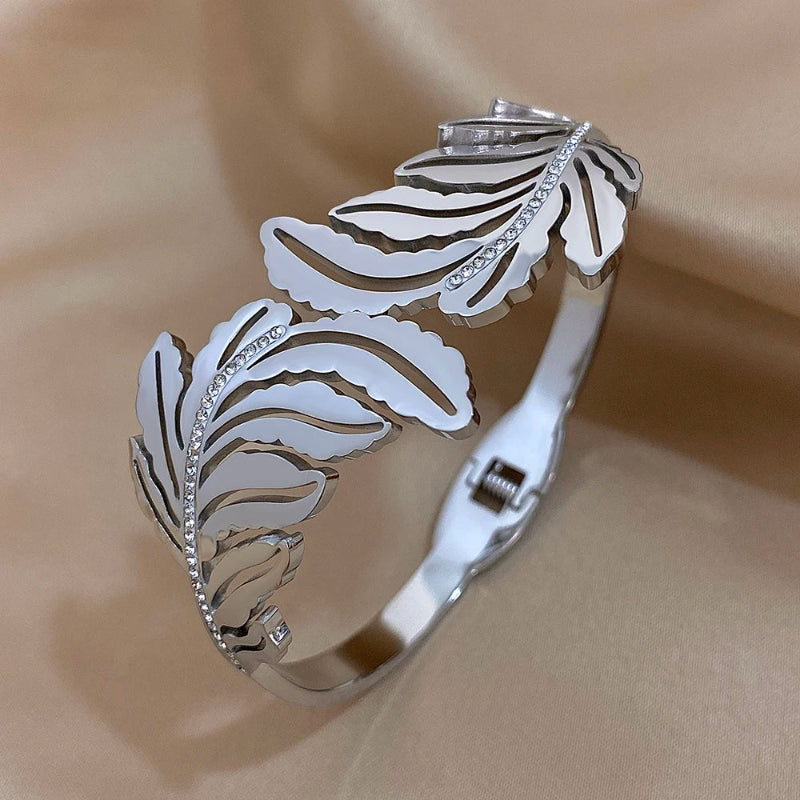 Βραχιόλι Μεγάλο Φύλλο Φοίνικα ασημί