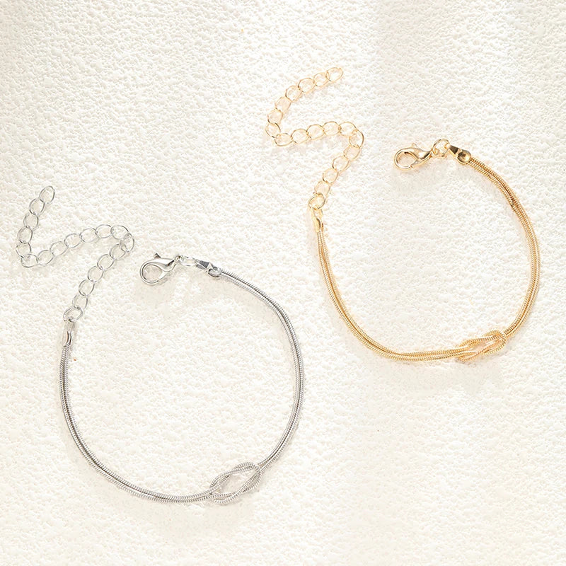 Βραχιόλι για Ζευγάρι με Δεμένο Κόμπο σε Χρυσό και Ασήμι (Σετ 2 Βραχιολιών)