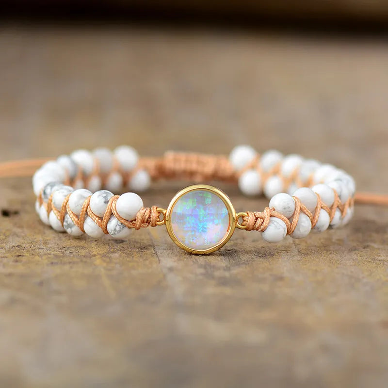 Βραχιόλι Πλεκτό με Φυσικές Πέτρες για Γυναίκα Χάουλαϊτ