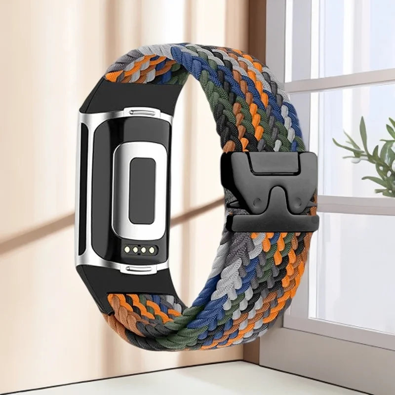 Πλεκτό βραχιόλι για το ρολόι Fitbit Charge 5, Charge 6 πορτοκαλί μπλε πράσινο