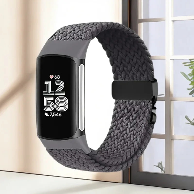 Πλεκτό βραχιόλι για το ρολόι Fitbit Charge 5, Charge 6 μαύρο