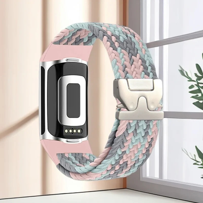 Πλεκτό βραχιόλι για το ρολόι Fitbit Charge 5, Charge 6 ροζ γκρι