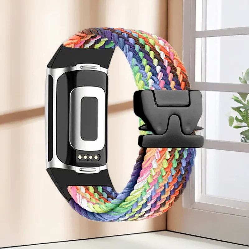 Πλεκτό βραχιόλι για το ρολόι Fitbit Charge 5, Charge 6 ουράνιο τόξο