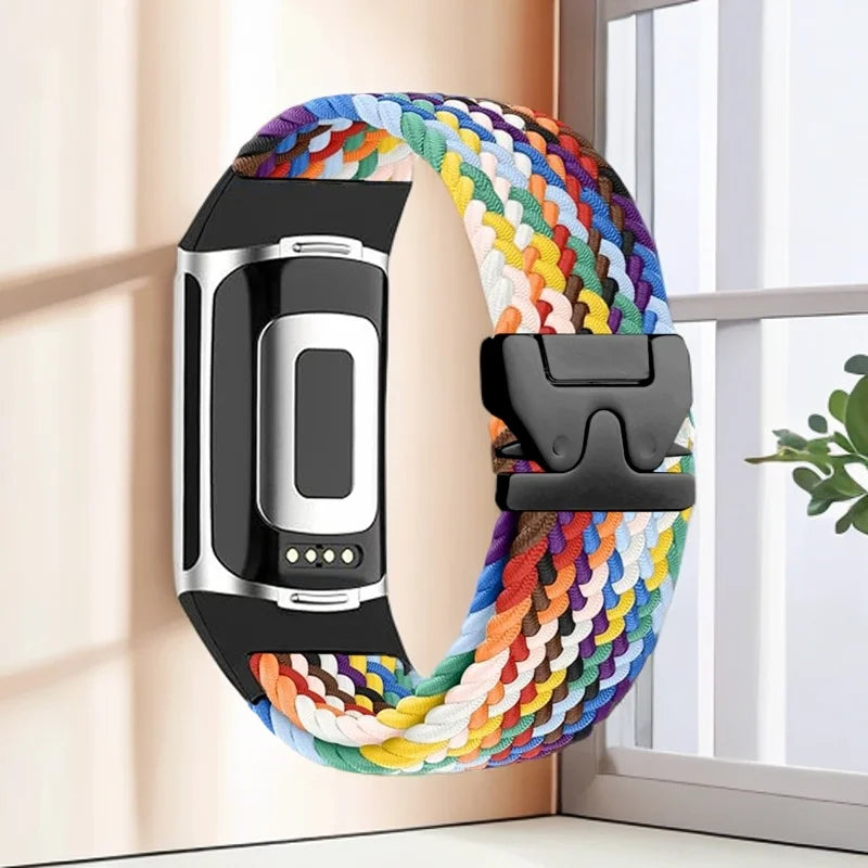 Πλεκτό βραχιόλι για το ρολόι Fitbit Charge 5, Charge 6 ουράνιο τόξο