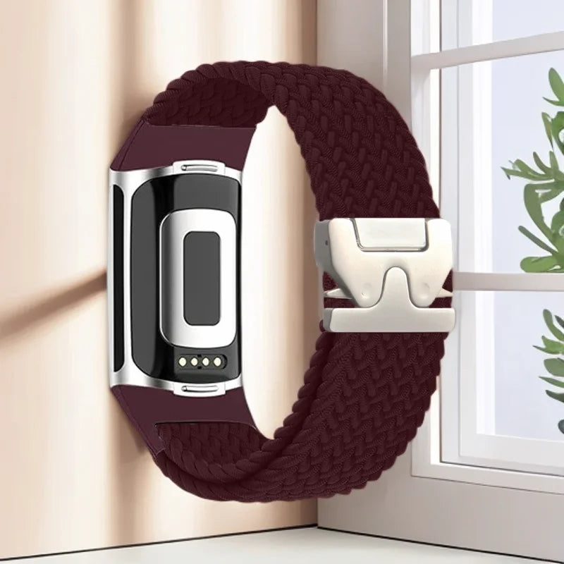 Πλεκτό βραχιόλι για το ρολόι Fitbit Charge 5, Charge 6 μπορντό