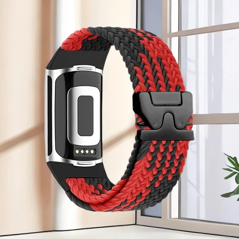 Πλεκτό βραχιόλι για το ρολόι Fitbit Charge 5, Charge 6 κόκκινο μαύρο