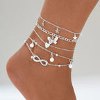 Βραχιόλια Αστραγάλου με Άπειρο Boho Στυλ (σετ των 5) ασημί