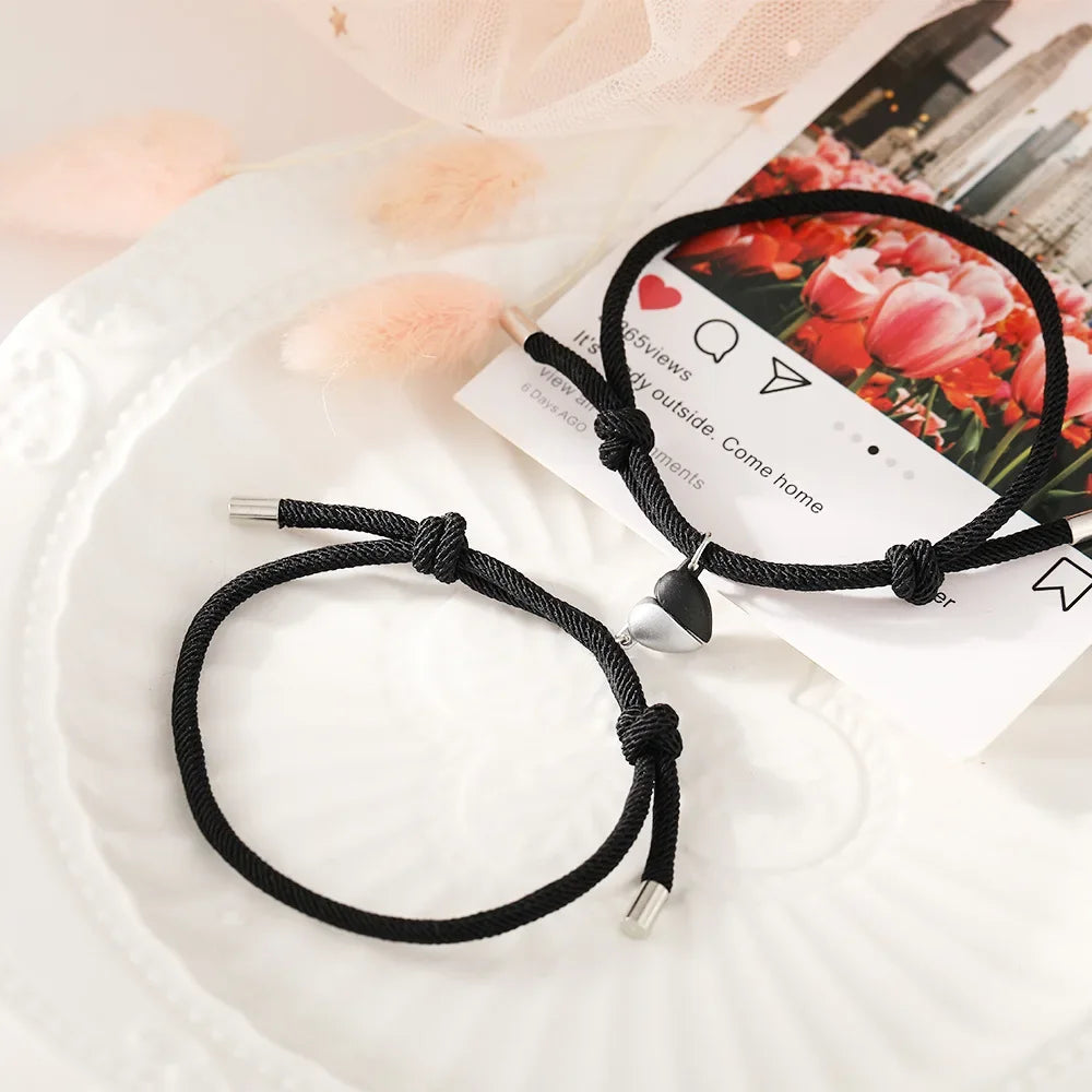 Βραχιόλια για Ζευγάρια Φίλων Gourmette Καρδιά Μαγνητική