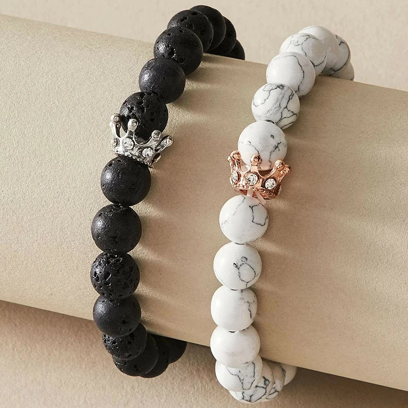 Βραχιόλια για Ζευγάρια Gourmette Στέμμα Βασιλιά & Βασίλισσα