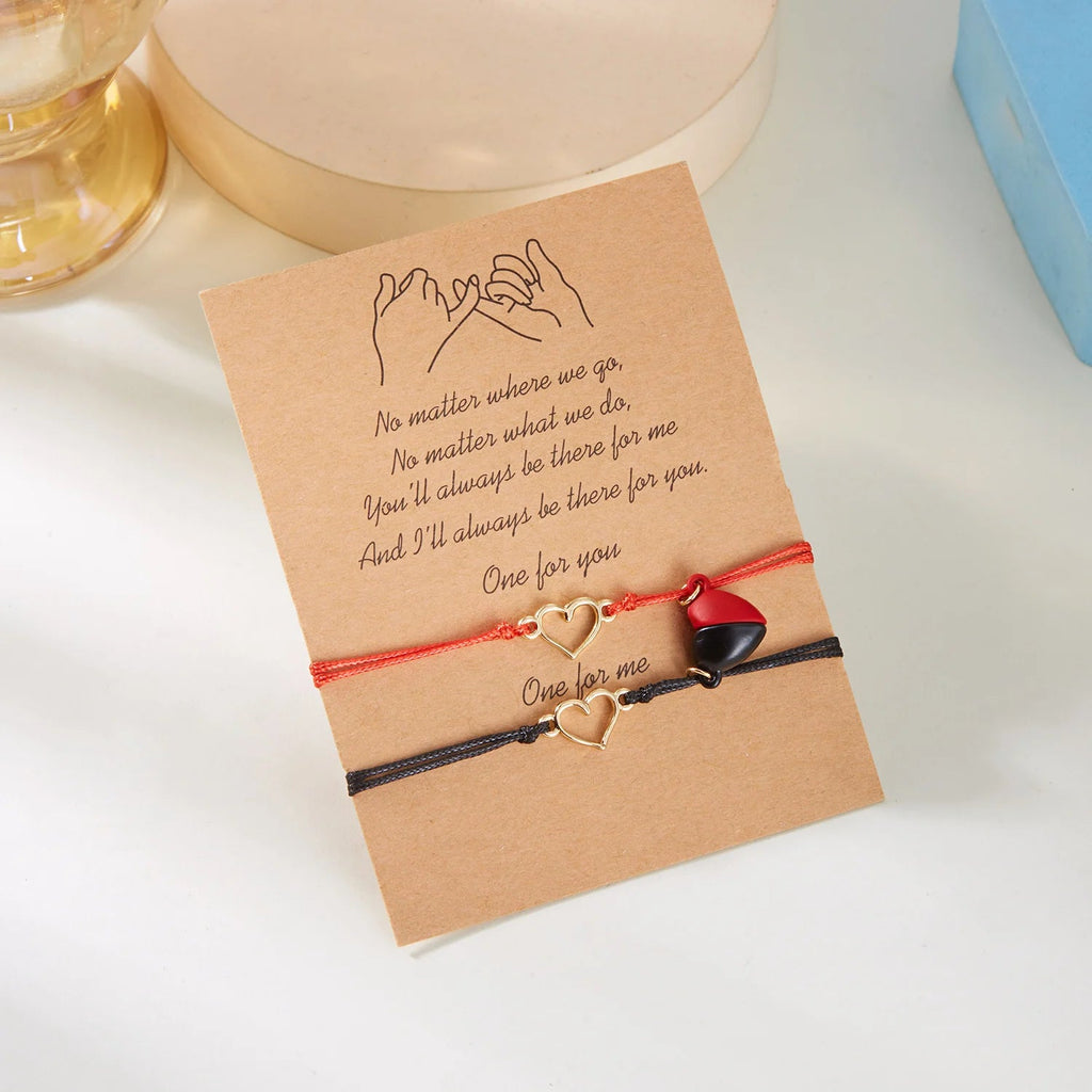 Βραχιόλια για Ζευγάρια Μαγνητικό Βραχιόλι Καρδιά και Ηλεκτροκαρδιογράφημα κόκκινο και μαύρο