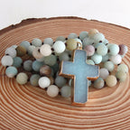 Κολιέ με σταυρό κομπολόι από φυσικές πέτρες πράσινο