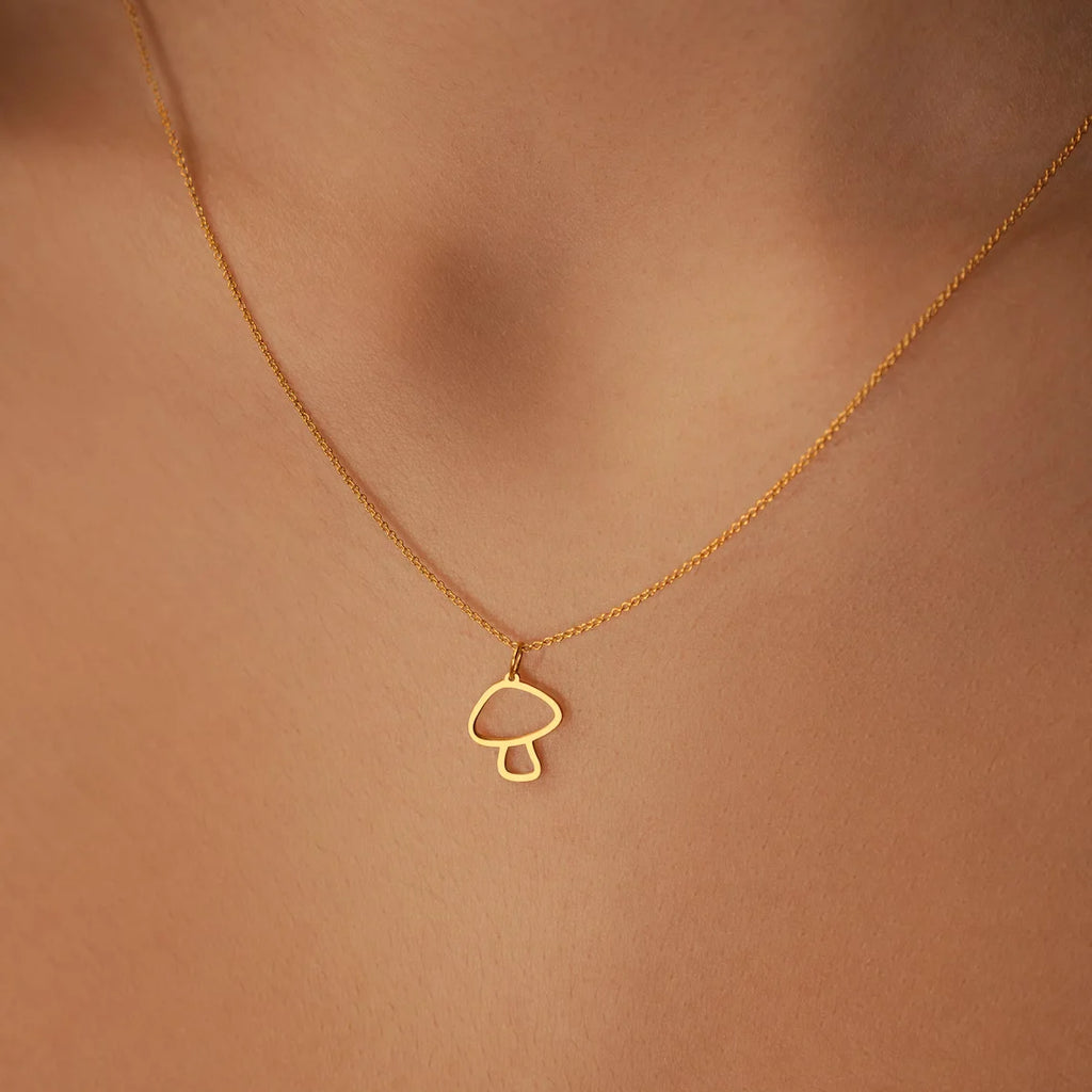 Κολιέ με λεπτό κρεμαστό μανιτάρι ροζ χρυσό