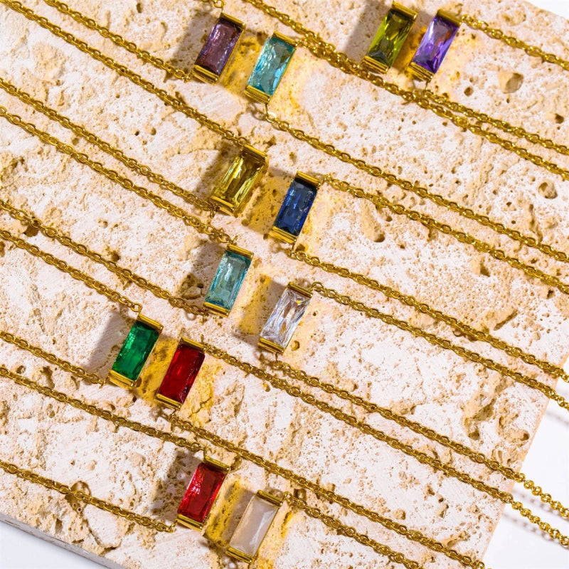 Κολιέ με Λεπτό Κρεμαστό Πολύχρωμη Πέτρα Γέννησης