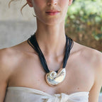 Κολιέ με μεγάλο μενταγιόν κοχύλι σαλιγκάρι ασημένιο