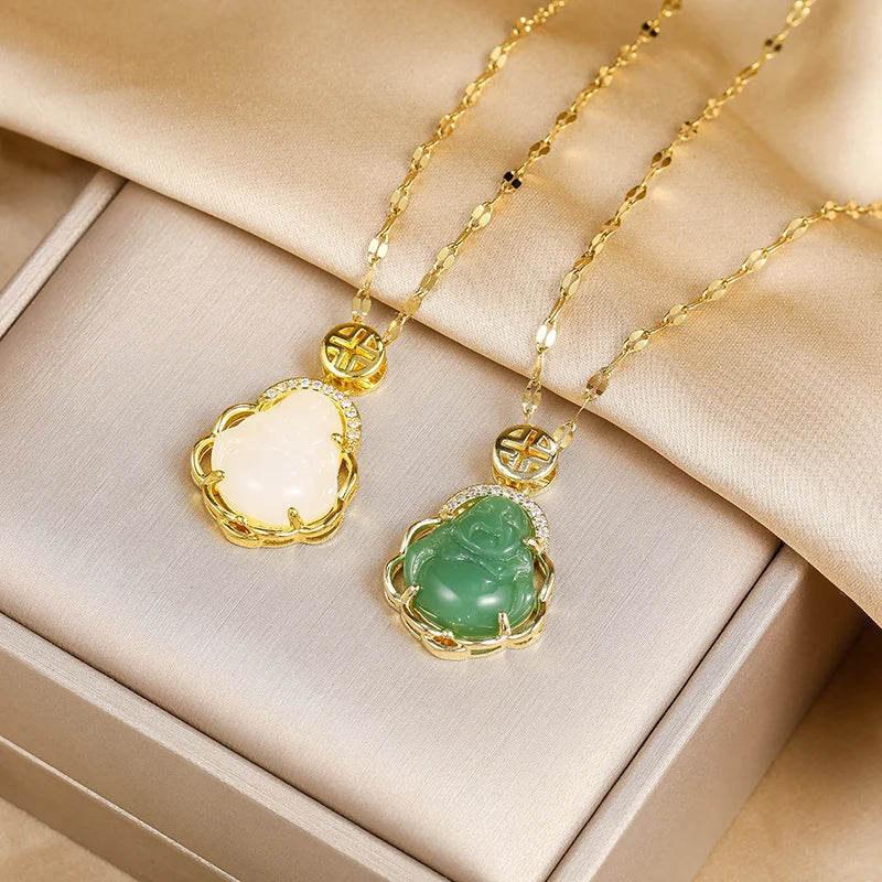 Κολιέ με πράσινο μενταγιόν Βούδα