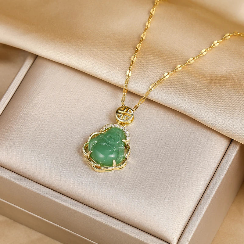 Κολιέ με πράσινο μενταγιόν Βούδα