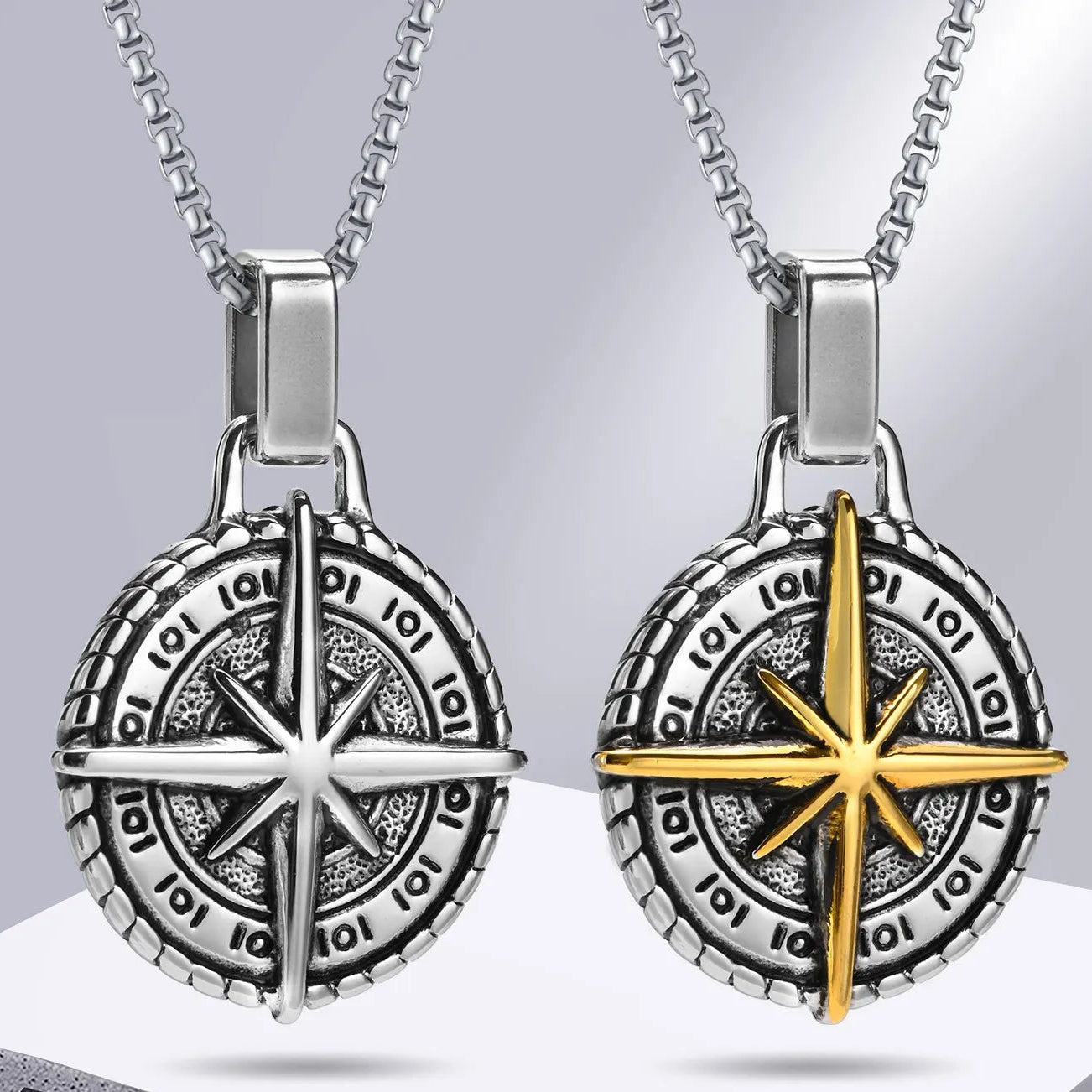 Κολιέ με μενταγιόν πυξίδα ρόδα των ανέμων για άντρες χρυσό