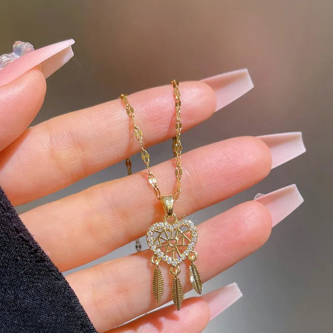 Κολιέ με Κρεμαστό Κρύσταλλο Καρδιά Ονειροπαγίδα