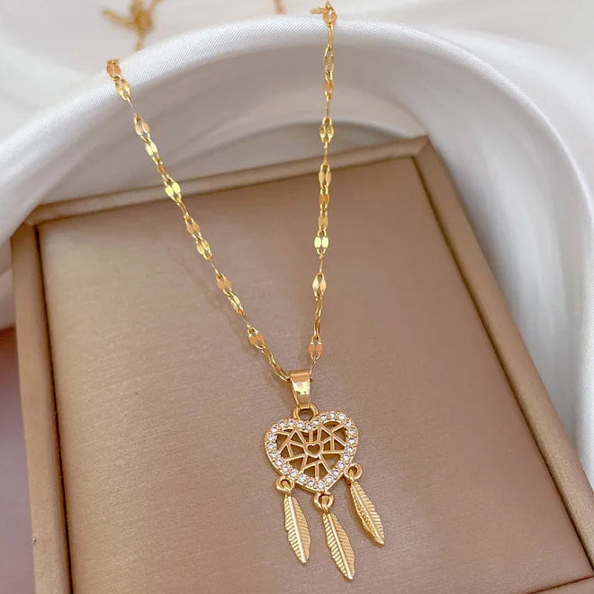 Κολιέ με Κρεμαστό Κρύσταλλο Καρδιά Ονειροπαγίδα