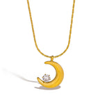 Collier avec pendentif croissant de lune et étoile solitaire couchée or