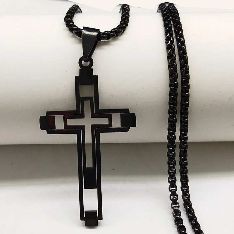 Κολιέ με διπλό σταυρό σε μαύρο