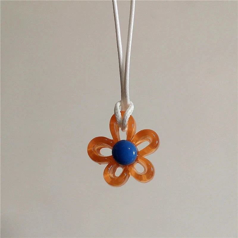 Κολιέ με Πολύχρωμο Κρεμαστό Καφέ Λουλούδι