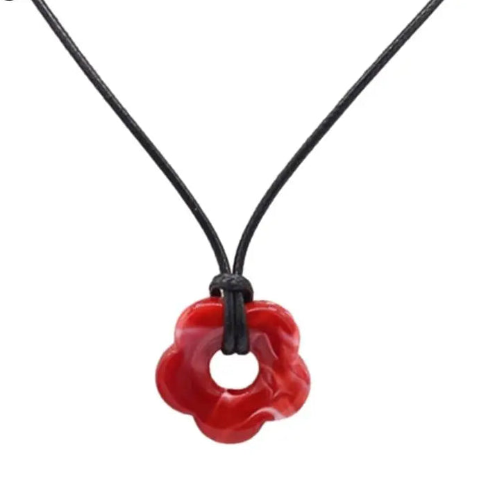 Collier avec Pendentif Fleur Style Romantique rouge