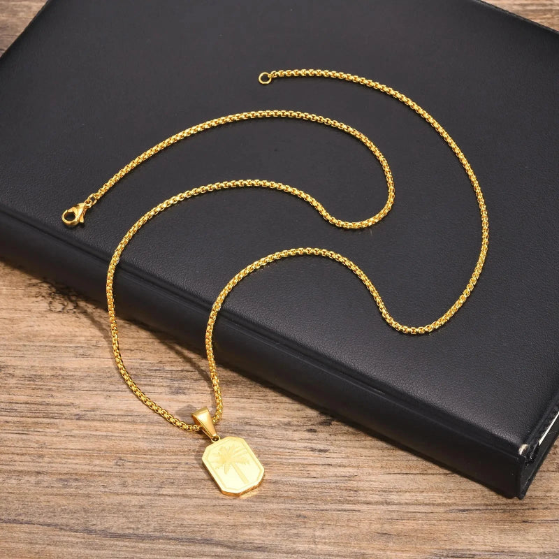 Collier avec Pendentif Rectangulaire Palmier or