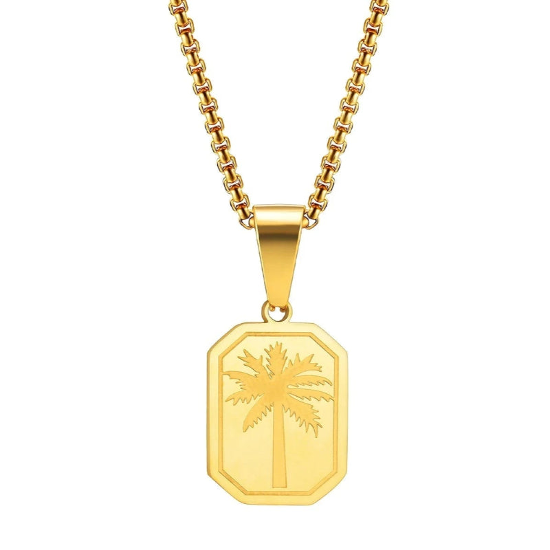 Collier avec Pendentif Rectangulaire Palmier or