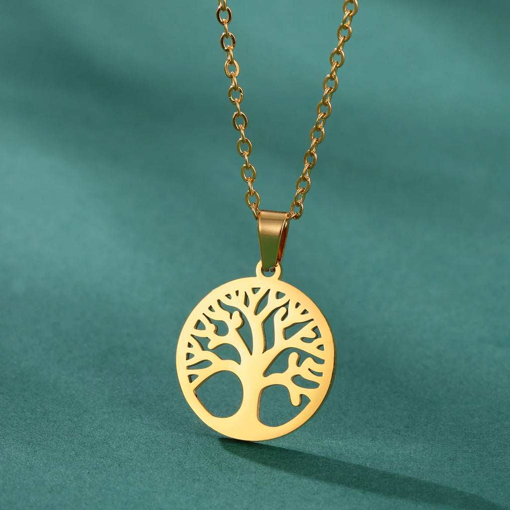 Collier avec Pendentif Rond Arbre de Vie Homme ou Femme or