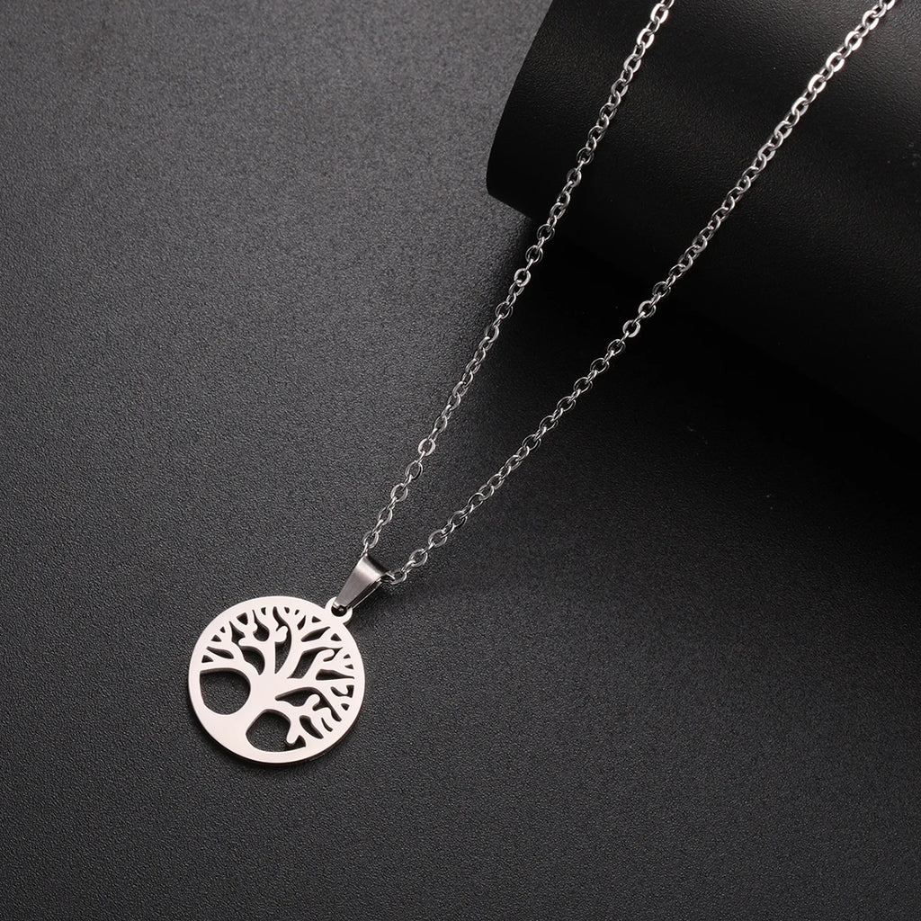 Collier avec Pendentif Rond Arbre de Vie Homme ou Femme argent