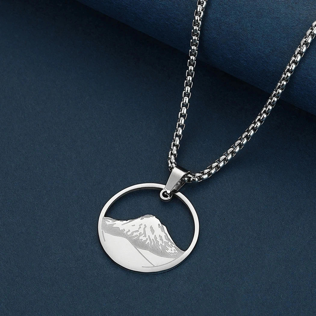 Κολιέ με Στρογγυλό Μενταγιόν Βουνό ασημί