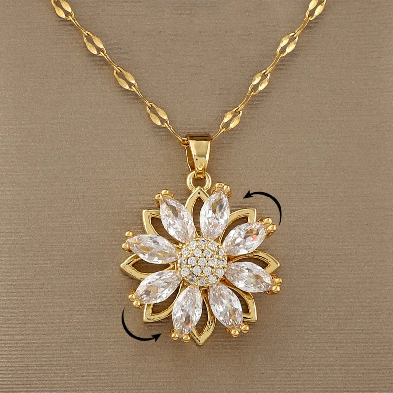 Κολιέ με Περιστρεφόμενο Μενταγιόν Αντιστρες Λουλούδι για Γυναίκα