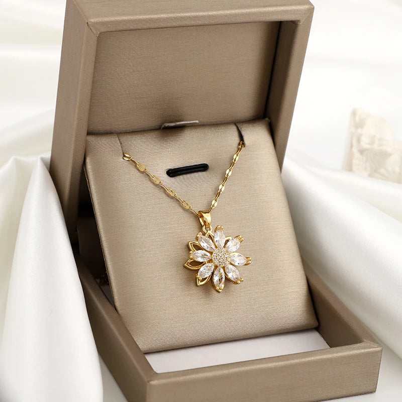 Κολιέ με Περιστρεφόμενο Μενταγιόν Αντιστρες Λουλούδι για Γυναίκα