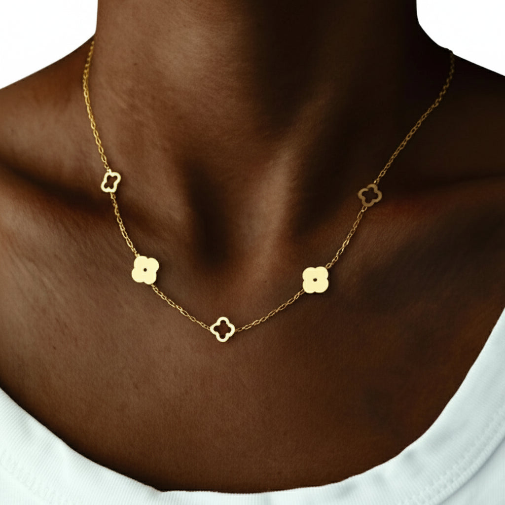 Κολιέ με μενταγιόν τετράφυλλο τριφύλλι χρυσό