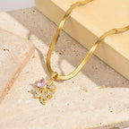 Κολιέ με μενταγιόν τετράφυλλου τριφυλλιού, γούρι και ζιρκόν