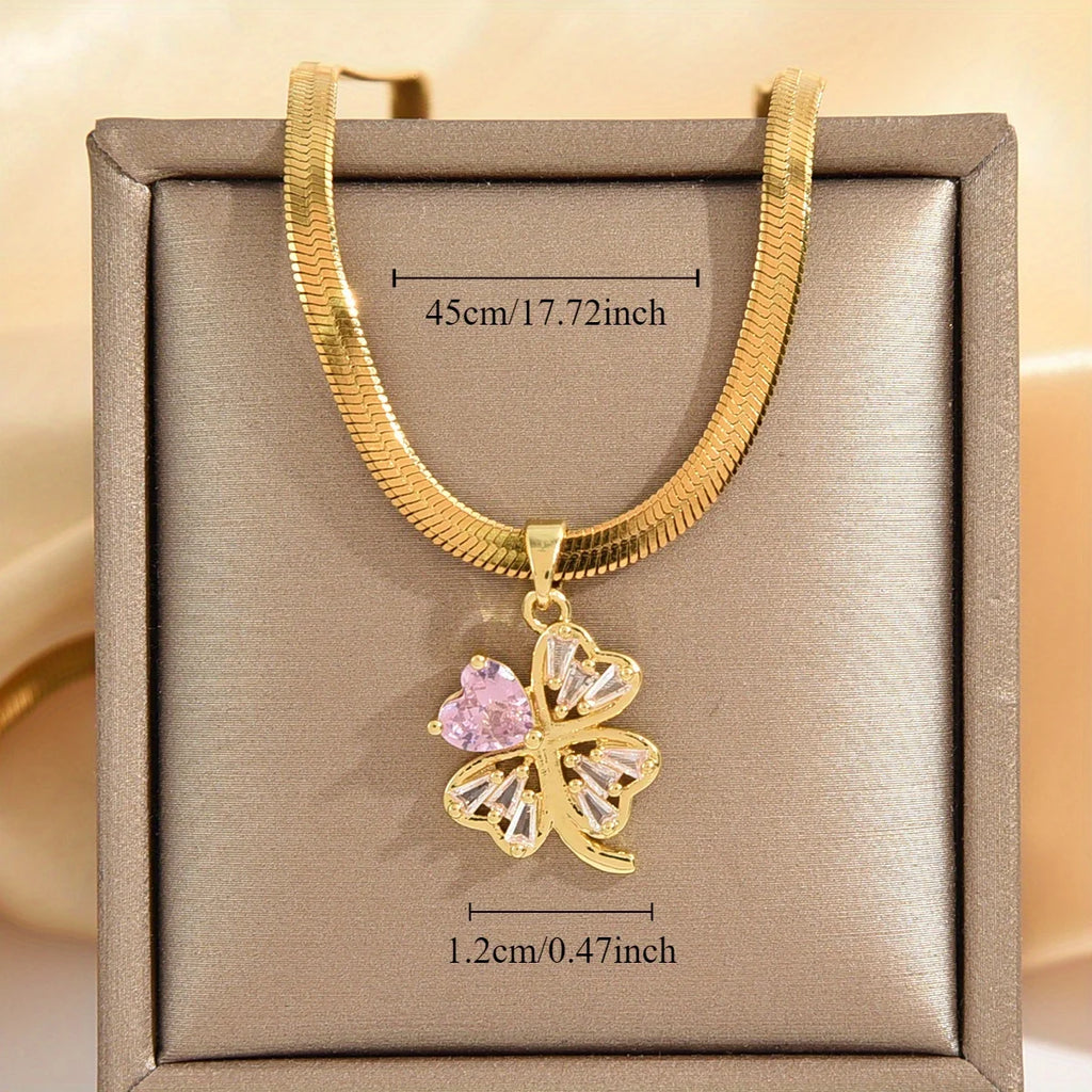 Κολιέ με μενταγιόν τετράφυλλου τριφυλλιού, γούρι και ζιρκόν