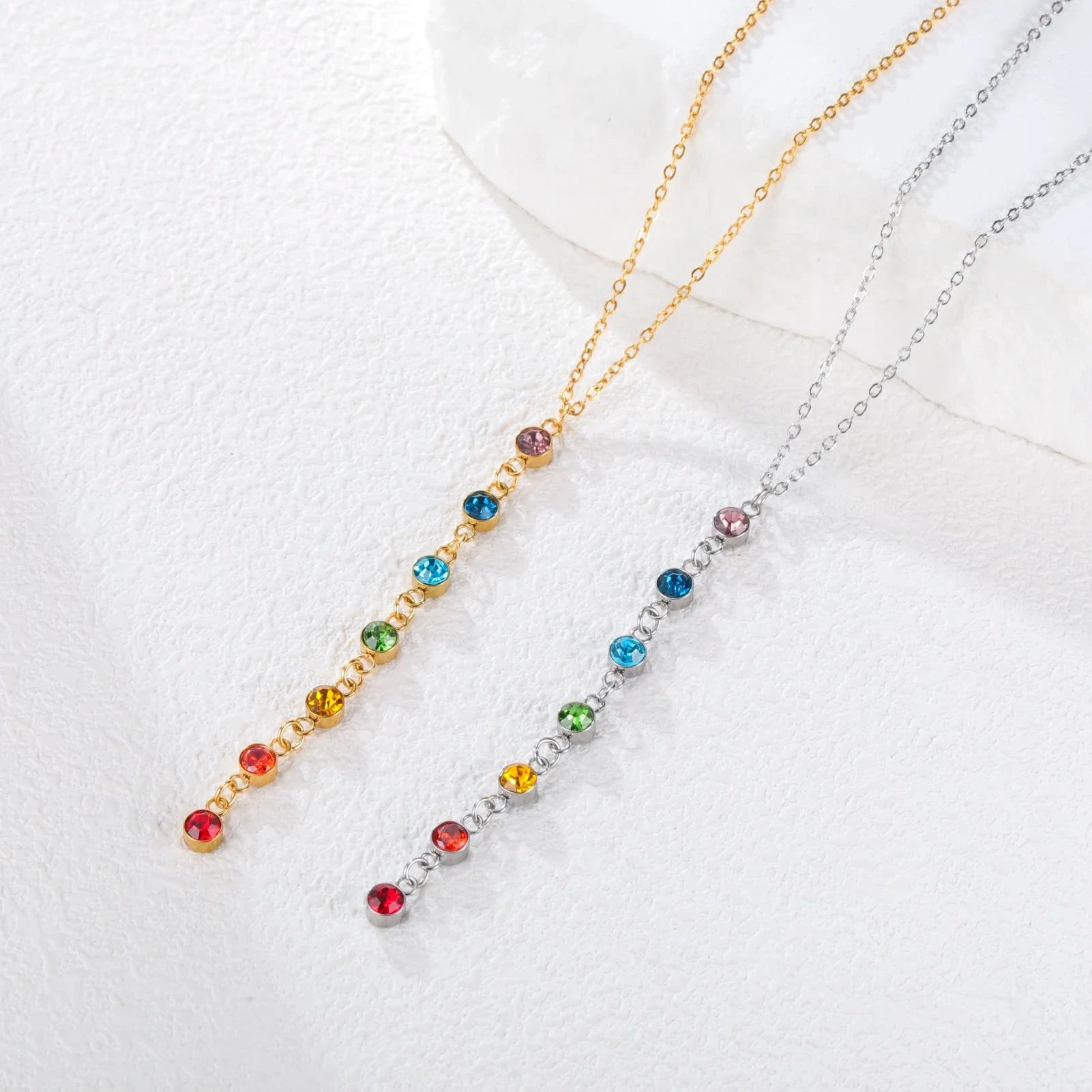 Κολιέ Προστασίας με Μακρύ Μεταλλικό Κρεμαστό από Πέτρες 7 Τσάκρα ασημί