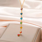 Κολιέ Προστασίας με Μακρύ Μεταλλικό Κρεμαστό από Πέτρες 7 Τσάκρα χρυσό